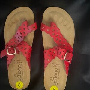 Yokono Red Leather Sandals for Women